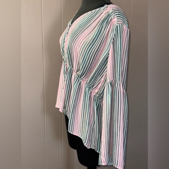 Catherine Malandrino • Striped Bell Sleeve Blouse - Picture 8 of 10
